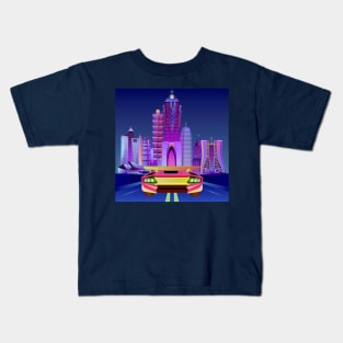 Neon Night City Drive | Cyberpunk Art | Video Game Inspired Kids T-Shirt